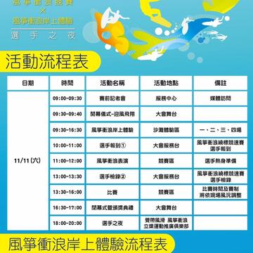 11/11大安濱海樂園風箏衝浪體驗活動流程表
