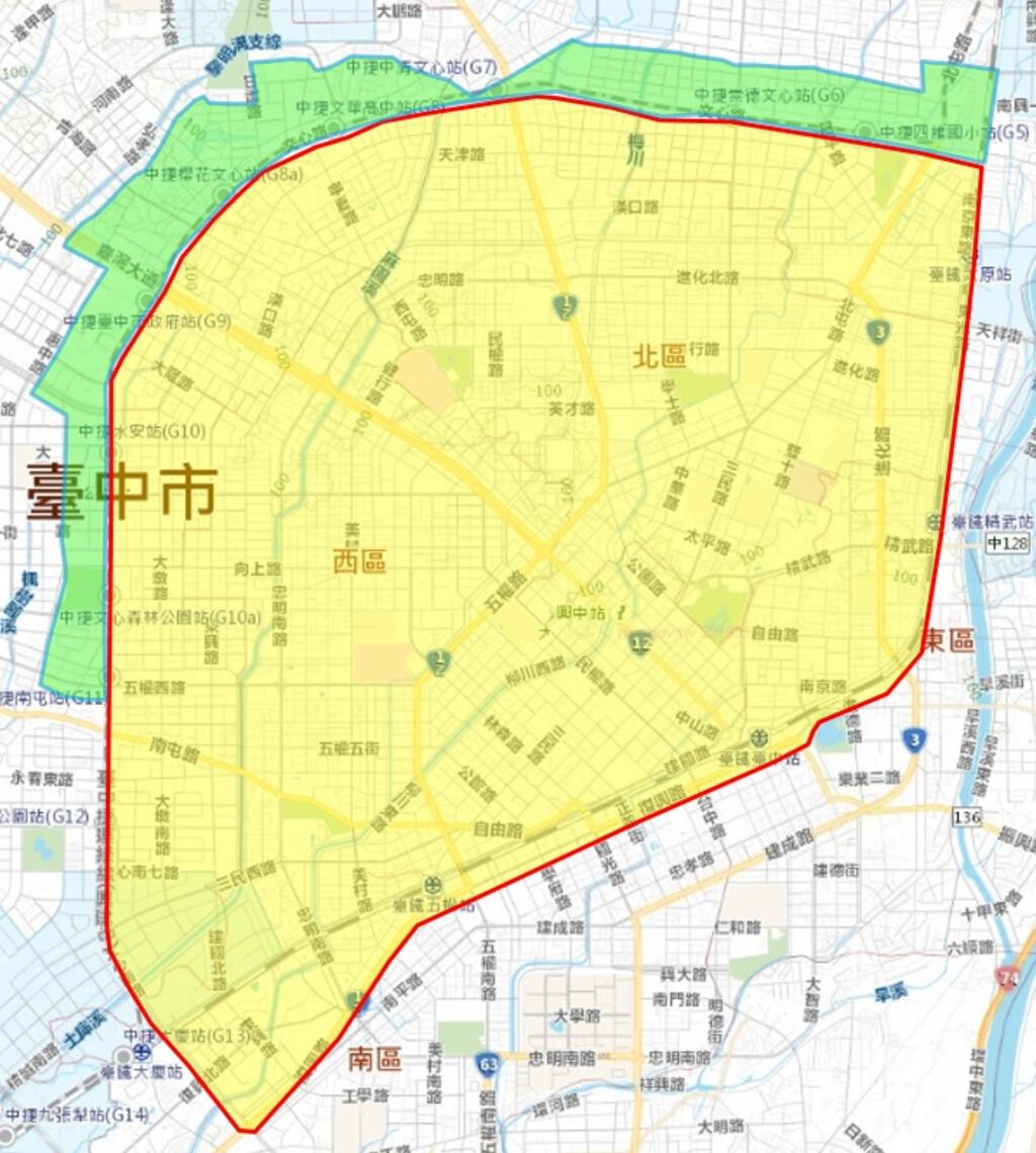 台中市北屯區-1350公釐-pscp送水幹管檢修作業停水影響區域示意圖