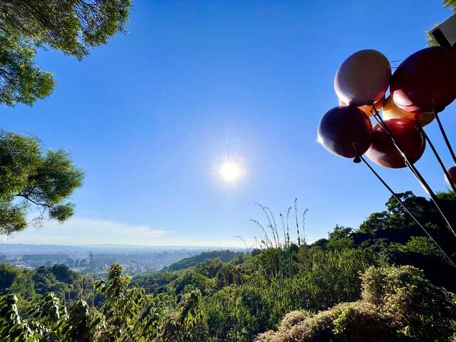 氣球升空-與絕美山景象徵戀愛