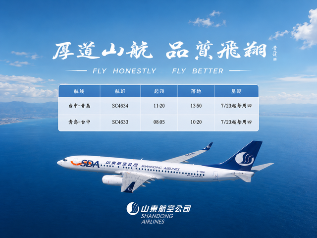 山東航空-台中-青島-航班資訊